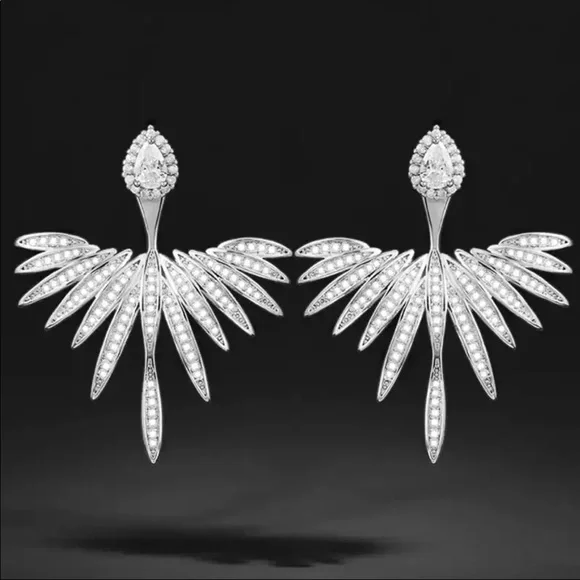 New 925 Silver Wings of Angel Diamond Stud Earrings - Picture 1 of 5